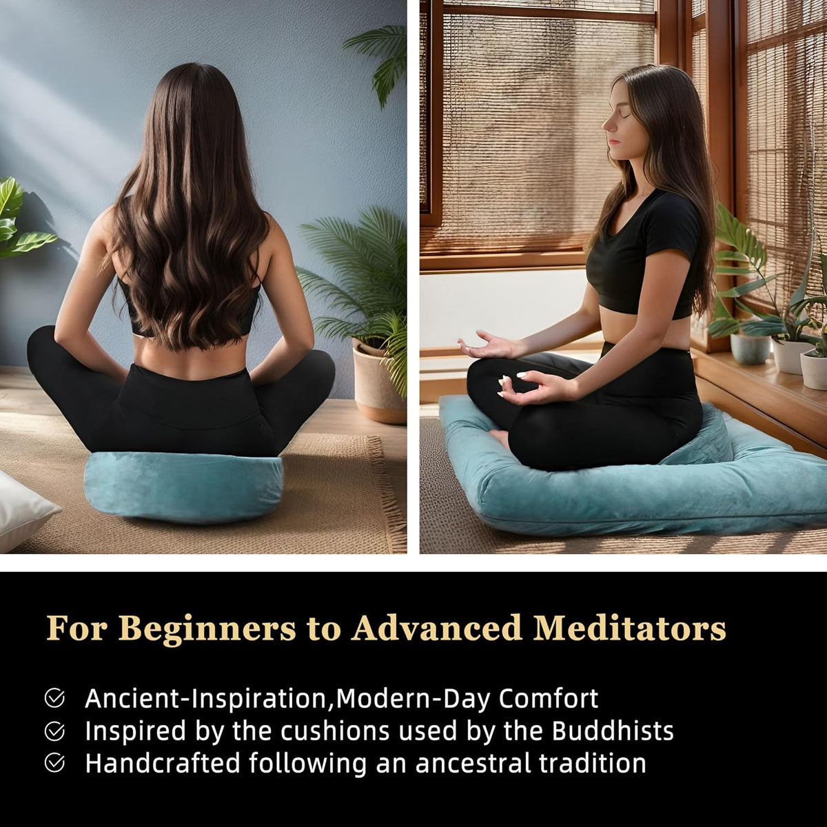 Meditation Cushion Set Zafu & Zabuton – Buckwheat Hull & Memory Foam, Adjustable Floor Pillow for Yoga, Meditation & Sitting, Removable Velvet Cover (Purple)