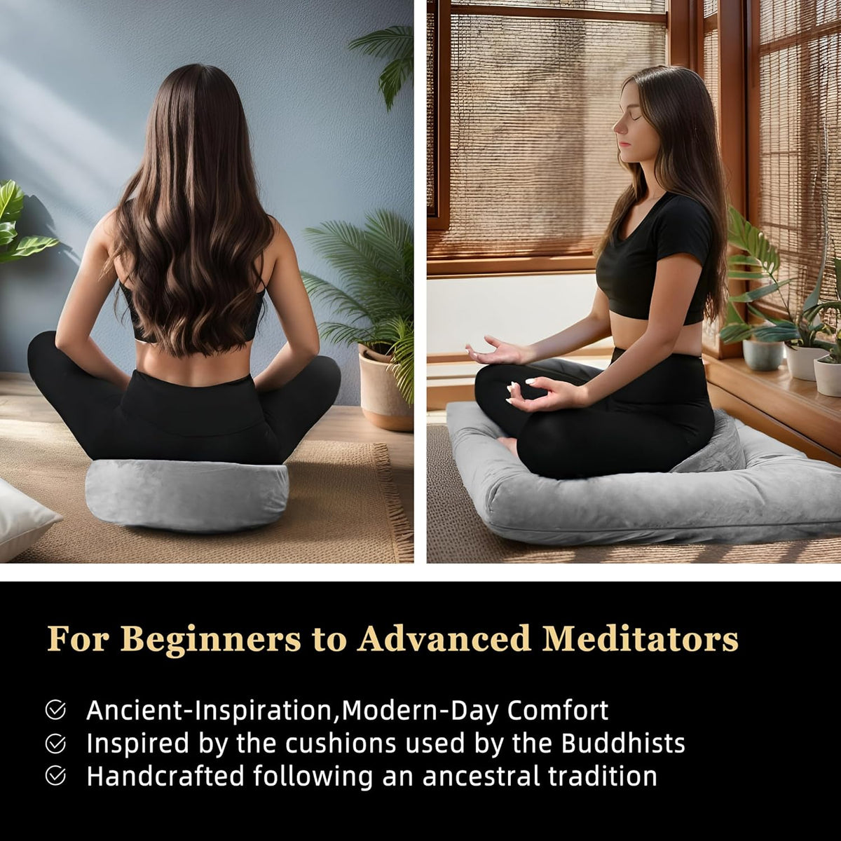 Meditation Cushion Set Zafu & Zabuton – Buckwheat Hull & Memory Foam, Adjustable Floor Pillow for Yoga, Meditation & Sitting, Removable Velvet Cover (Purple)