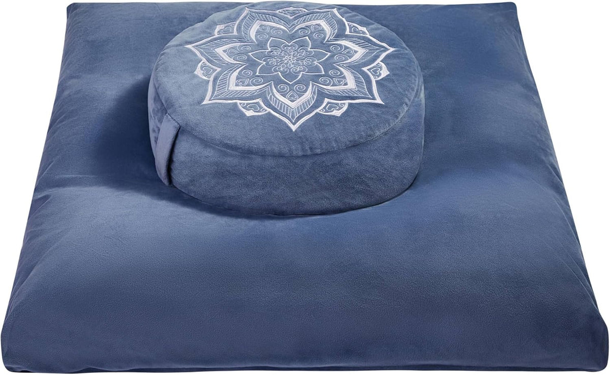 Meditation Cushion Set Zafu & Zabuton – Buckwheat Hull & Memory Foam, Adjustable Floor Pillow for Yoga, Meditation & Sitting, Removable Velvet Cover (Purple)