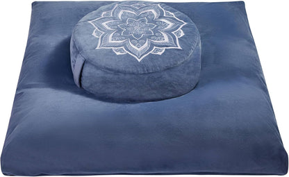 Meditation Cushion Set Zafu & Zabuton – Buckwheat Hull & Memory Foam, Adjustable Floor Pillow for Yoga, Meditation & Sitting, Removable Velvet Cover (Purple)