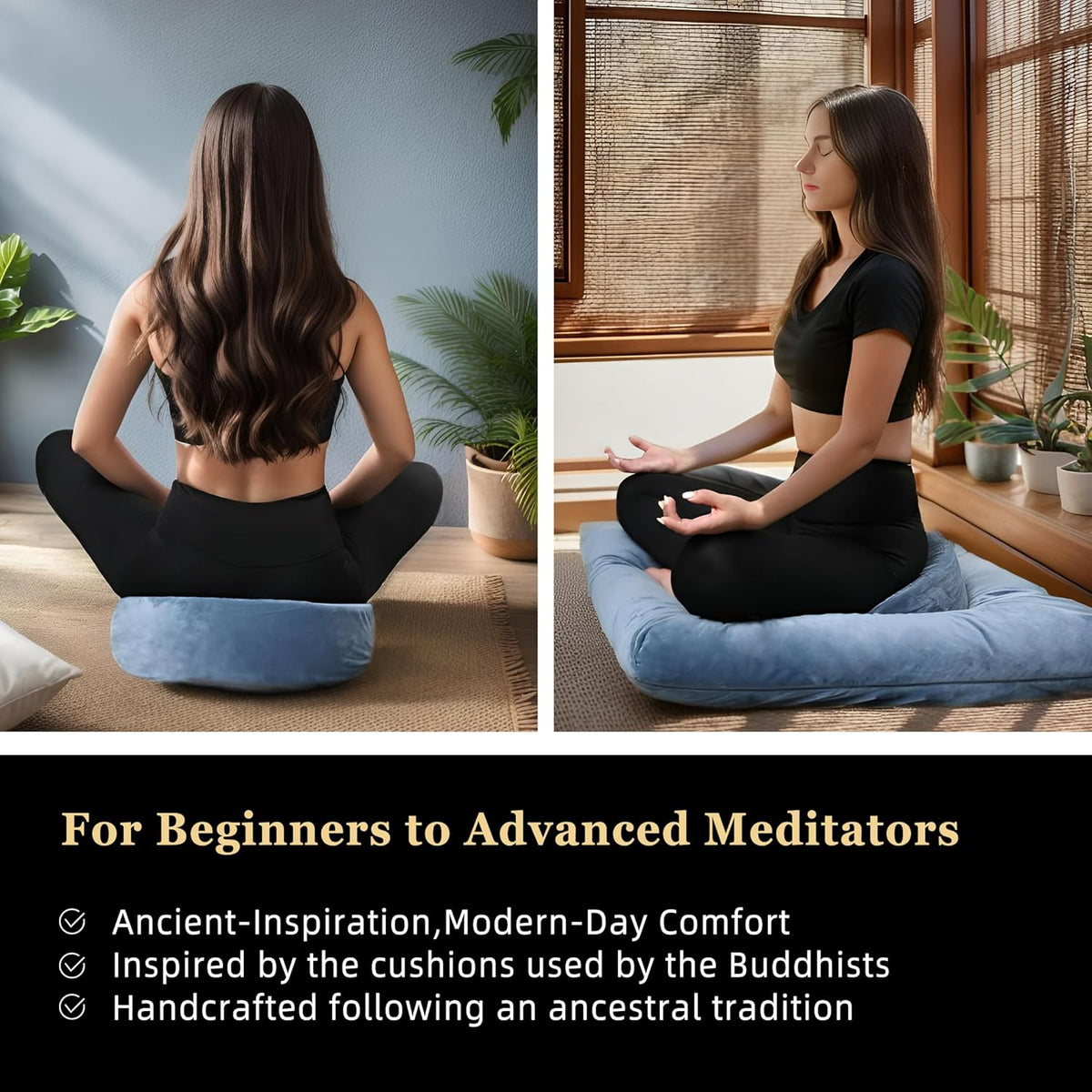 Meditation Cushion Set Zafu & Zabuton – Buckwheat Hull & Memory Foam, Adjustable Floor Pillow for Yoga, Meditation & Sitting, Removable Velvet Cover (Purple)