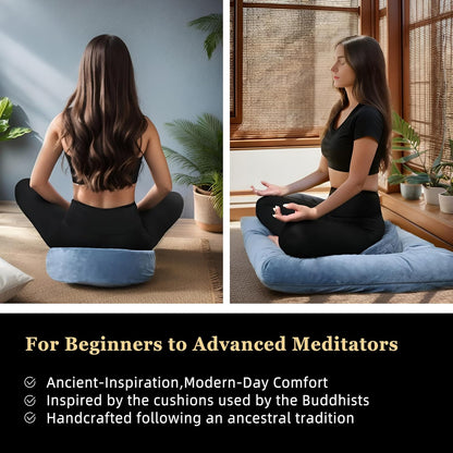 Meditation Cushion Set Zafu & Zabuton – Buckwheat Hull & Memory Foam, Adjustable Floor Pillow for Yoga, Meditation & Sitting, Removable Velvet Cover (Purple)