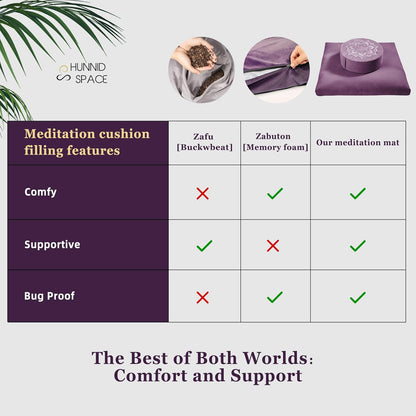 Meditation Cushion Set Zafu & Zabuton – Buckwheat Hull & Memory Foam, Adjustable Floor Pillow for Yoga, Meditation & Sitting, Removable Velvet Cover (Purple)