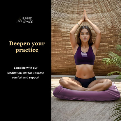 Meditation Cushion Set Zafu & Zabuton – Buckwheat Hull & Memory Foam, Adjustable Floor Pillow for Yoga, Meditation & Sitting, Removable Velvet Cover (Purple)