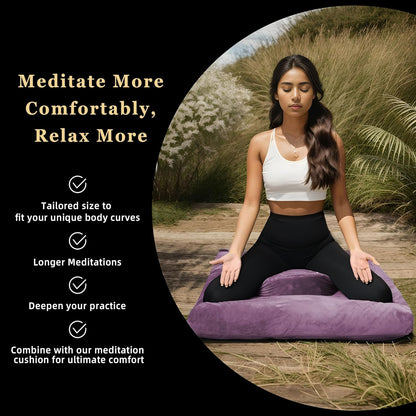 Meditation Cushion Set Zafu & Zabuton – Buckwheat Hull & Memory Foam, Adjustable Floor Pillow for Yoga, Meditation & Sitting, Removable Velvet Cover (Purple)