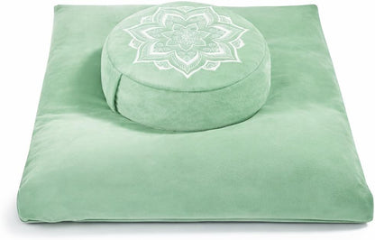 Meditation Cushion Set Zafu & Zabuton – Buckwheat Hull & Memory Foam, Adjustable Floor Pillow for Yoga, Meditation & Sitting, Removable Velvet Cover (Purple)