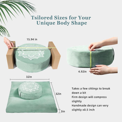 Meditation Cushion Set Zafu & Zabuton – Buckwheat Hull & Memory Foam, Adjustable Floor Pillow for Yoga, Meditation & Sitting, Removable Velvet Cover (Purple)