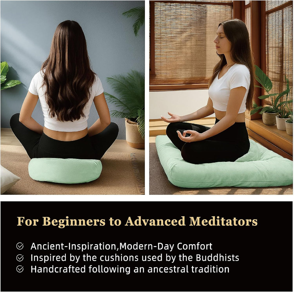 Meditation Cushion Set Zafu & Zabuton – Buckwheat Hull & Memory Foam, Adjustable Floor Pillow for Yoga, Meditation & Sitting, Removable Velvet Cover (Purple)