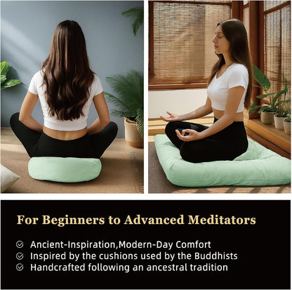 Meditation Cushion Set Zafu & Zabuton – Buckwheat Hull & Memory Foam, Adjustable Floor Pillow for Yoga, Meditation & Sitting, Removable Velvet Cover (Purple)