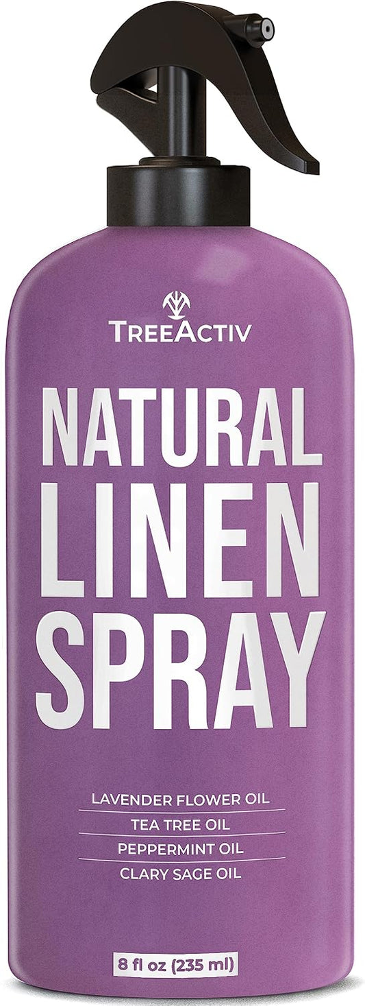 Natural Linen Spray, 8 fl oz, Lavender for Sleep, Beddings, Pillows, and Sheets With Tea Tree, Pillow Mist Freshener, 2000+ Sprays
