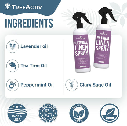 Natural Linen Spray, 8 fl oz, Lavender for Sleep, Beddings, Pillows, and Sheets With Tea Tree, Pillow Mist Freshener, 2000+ Sprays