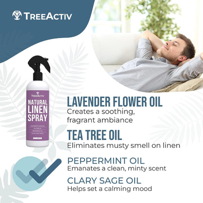 Natural Linen Spray, 8 fl oz, Lavender for Sleep, Beddings, Pillows, and Sheets With Tea Tree, Pillow Mist Freshener, 2000+ Sprays