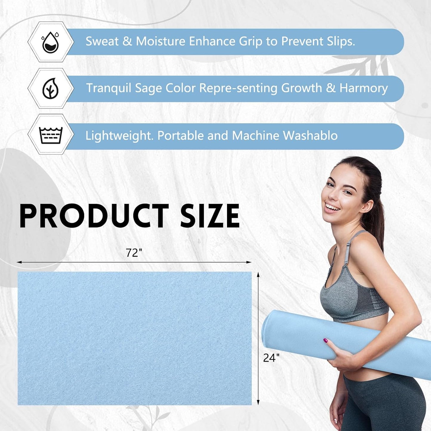 4 Pack 72" x 24" Hot Yoga Towel Non Slip Microfiber Mat Towel Sweat Absorbent Soft Pilates Mat Essentials for Hot Yoga Pilates Exercise(Light Grey)