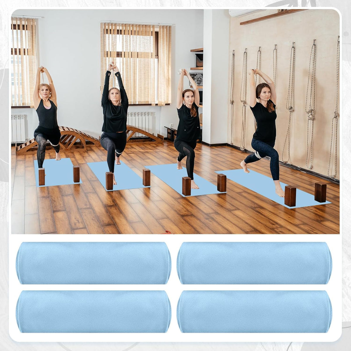 4 Pack 72" x 24" Hot Yoga Towel Non Slip Microfiber Mat Towel Sweat Absorbent Soft Pilates Mat Essentials for Hot Yoga Pilates Exercise(Light Grey)