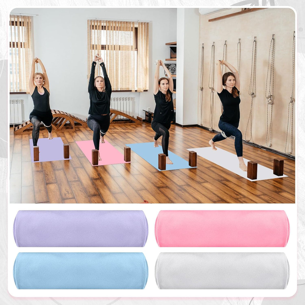 4 Pack 72" x 24" Hot Yoga Towel Non Slip Microfiber Mat Towel Sweat Absorbent Soft Pilates Mat Essentials for Hot Yoga Pilates Exercise(Light Grey)