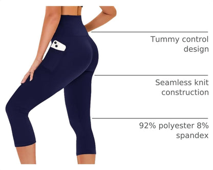 Capri Leggings for Women - Tummy Control High Waisted Soft Yoga Pants for Gym Workout