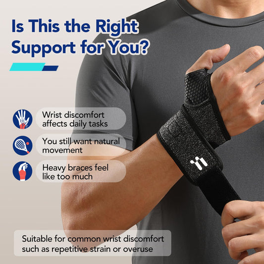 Wrist Brace with Soft Thumb Opening for Mild Carpal Tunnel Relief Tendonitis Arthritis Sprains (Not for Thumb), Compression Wrist Brace for Left Hand, Adjustable Wrist Support Wrap, 1 Unit