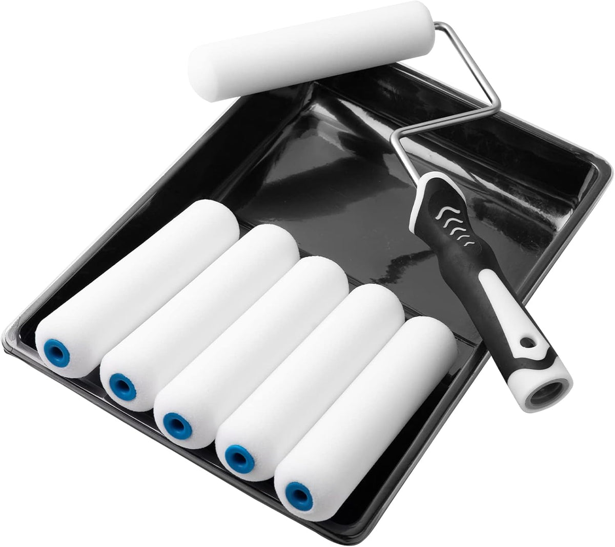 Paint Roller Kit, 9 Pack 6 Inch High Density Foam Paint Roller, Paint Tray with Liner, Mini Paint Rollers for Painting Walls, Small Paint Roller Tray Set