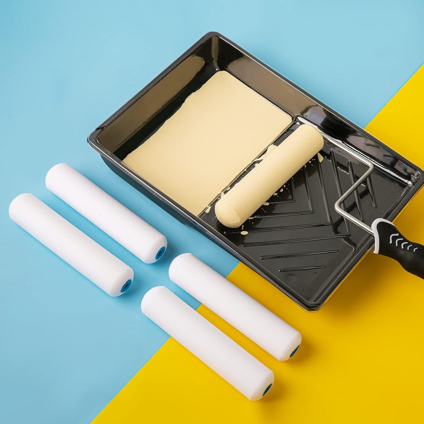Paint Roller Kit, 9 Pack 6 Inch High Density Foam Paint Roller, Paint Tray with Liner, Mini Paint Rollers for Painting Walls, Small Paint Roller Tray Set