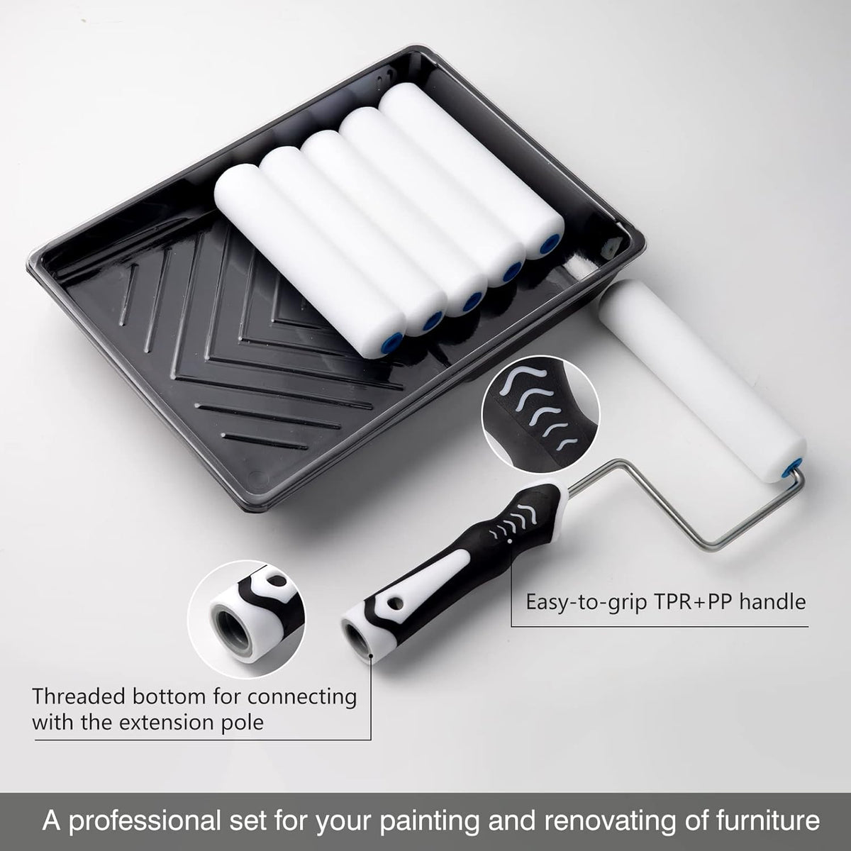Paint Roller Kit, 9 Pack 6 Inch High Density Foam Paint Roller, Paint Tray with Liner, Mini Paint Rollers for Painting Walls, Small Paint Roller Tray Set
