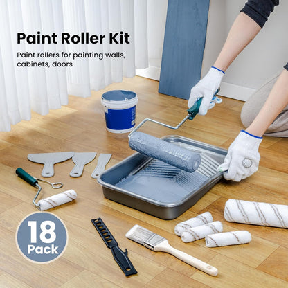 Paint Roller Kit, 9 Pack 6 Inch High Density Foam Paint Roller, Paint Tray with Liner, Mini Paint Rollers for Painting Walls, Small Paint Roller Tray Set