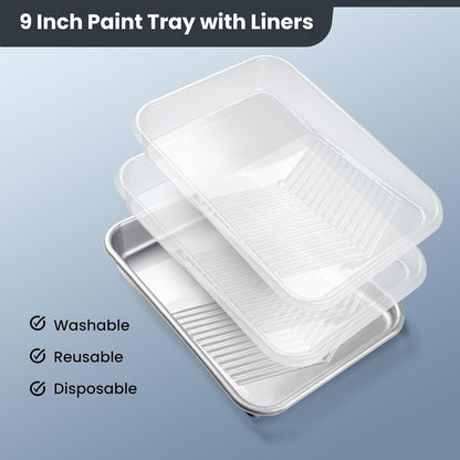 Paint Roller Kit, 9 Pack 6 Inch High Density Foam Paint Roller, Paint Tray with Liner, Mini Paint Rollers for Painting Walls, Small Paint Roller Tray Set