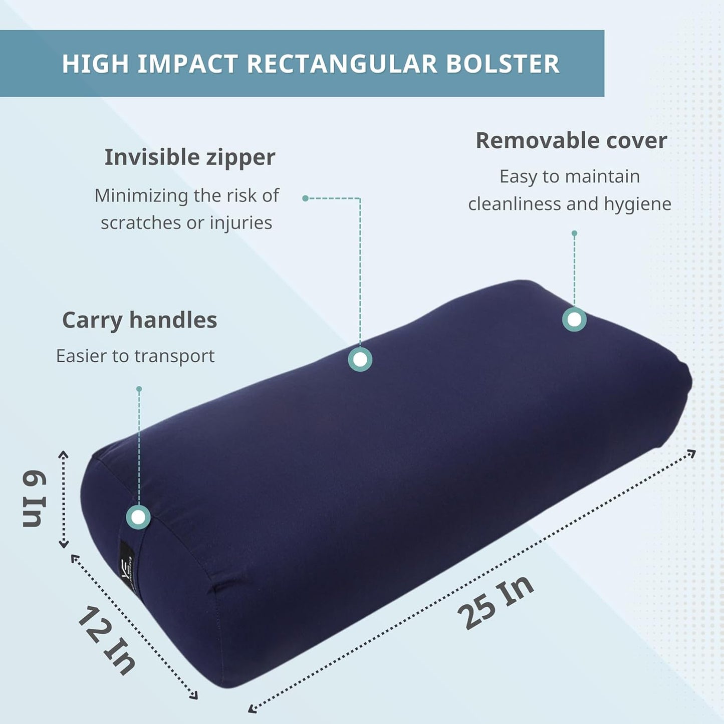 Premium Bolster, Soft & Supportive Meditation Pillow with Carry Handle, Lightweight Cushion for Restorative Yoga & Relaxation (Multi-Color)