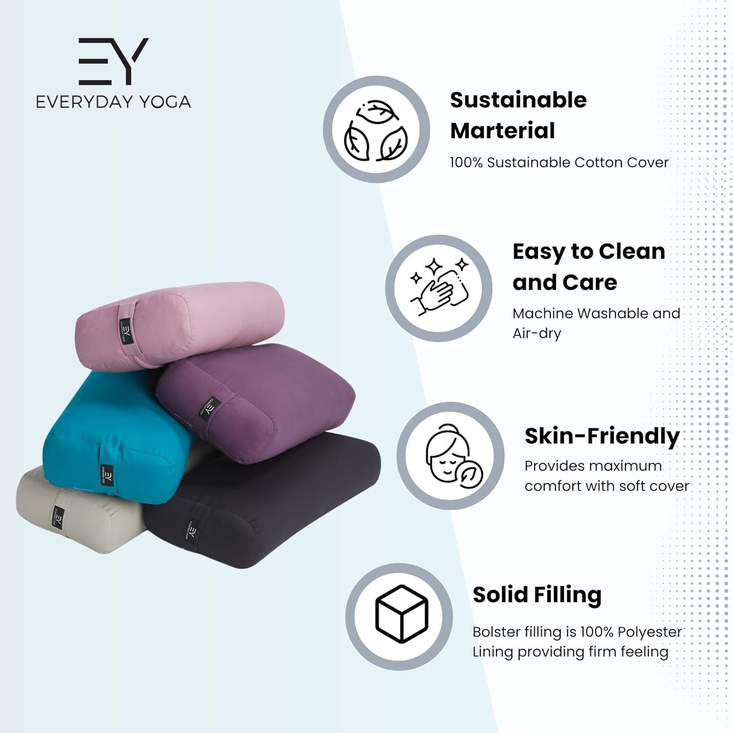 Premium Bolster, Soft & Supportive Meditation Pillow with Carry Handle, Lightweight Cushion for Restorative Yoga & Relaxation (Multi-Color)