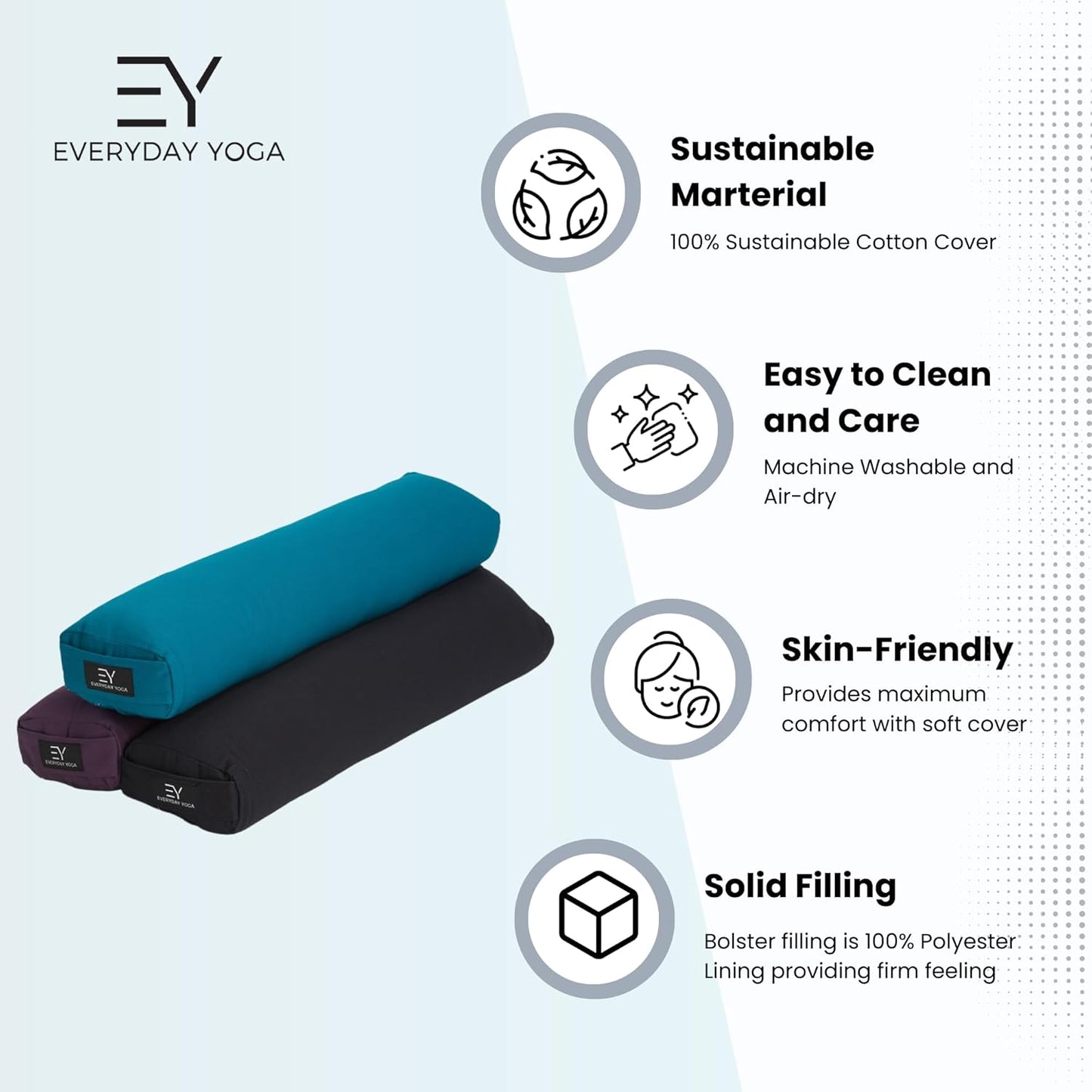 Premium Bolster, Soft & Supportive Meditation Pillow with Carry Handle, Lightweight Cushion for Restorative Yoga & Relaxation (Multi-Color)