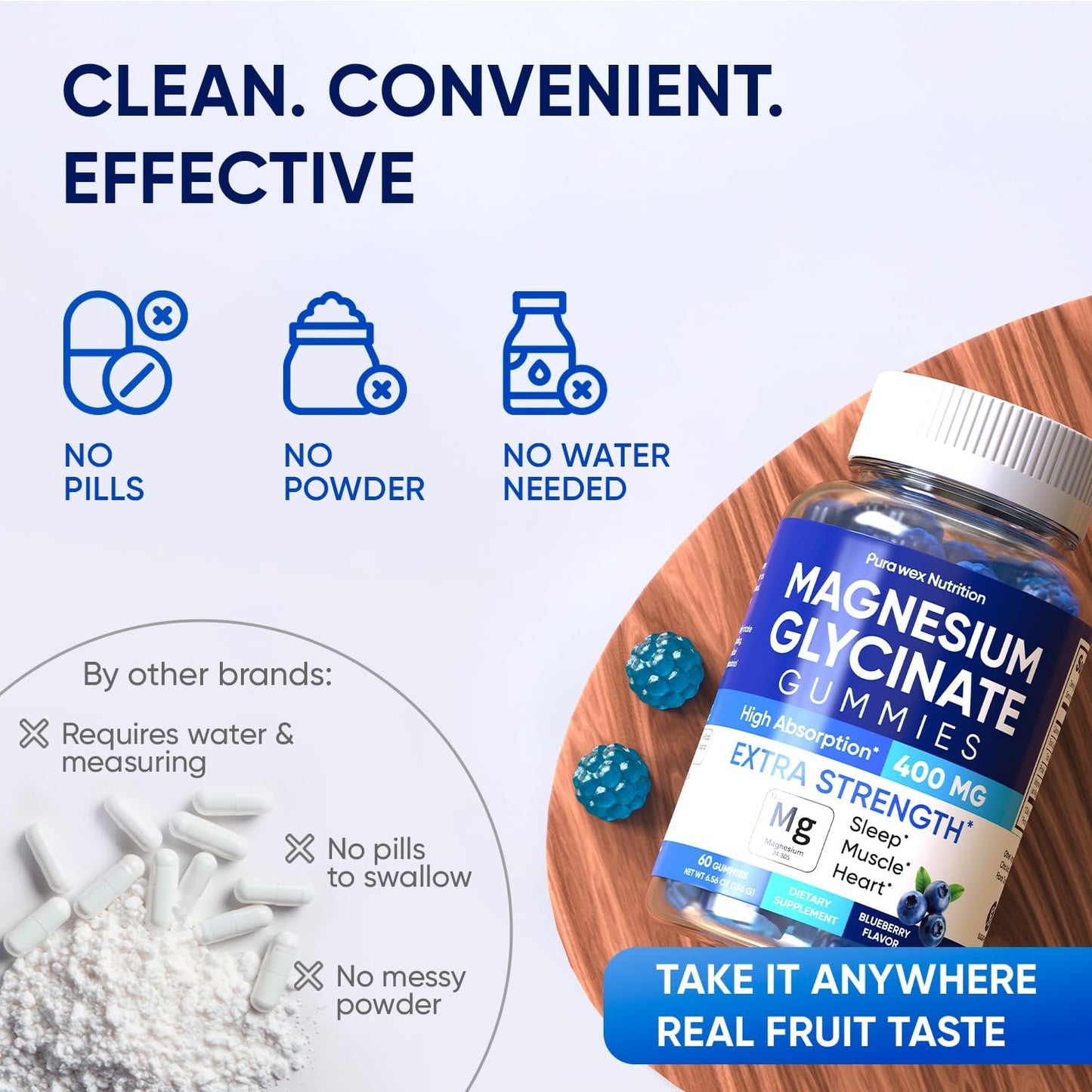 Magnesium Glycinate Gummies 400mg, High Absorption Magnesium Supplement for Women, Men and Kids, Muscle Support and Relaxation, Sugar Free, Vegan, 60 Days Supply