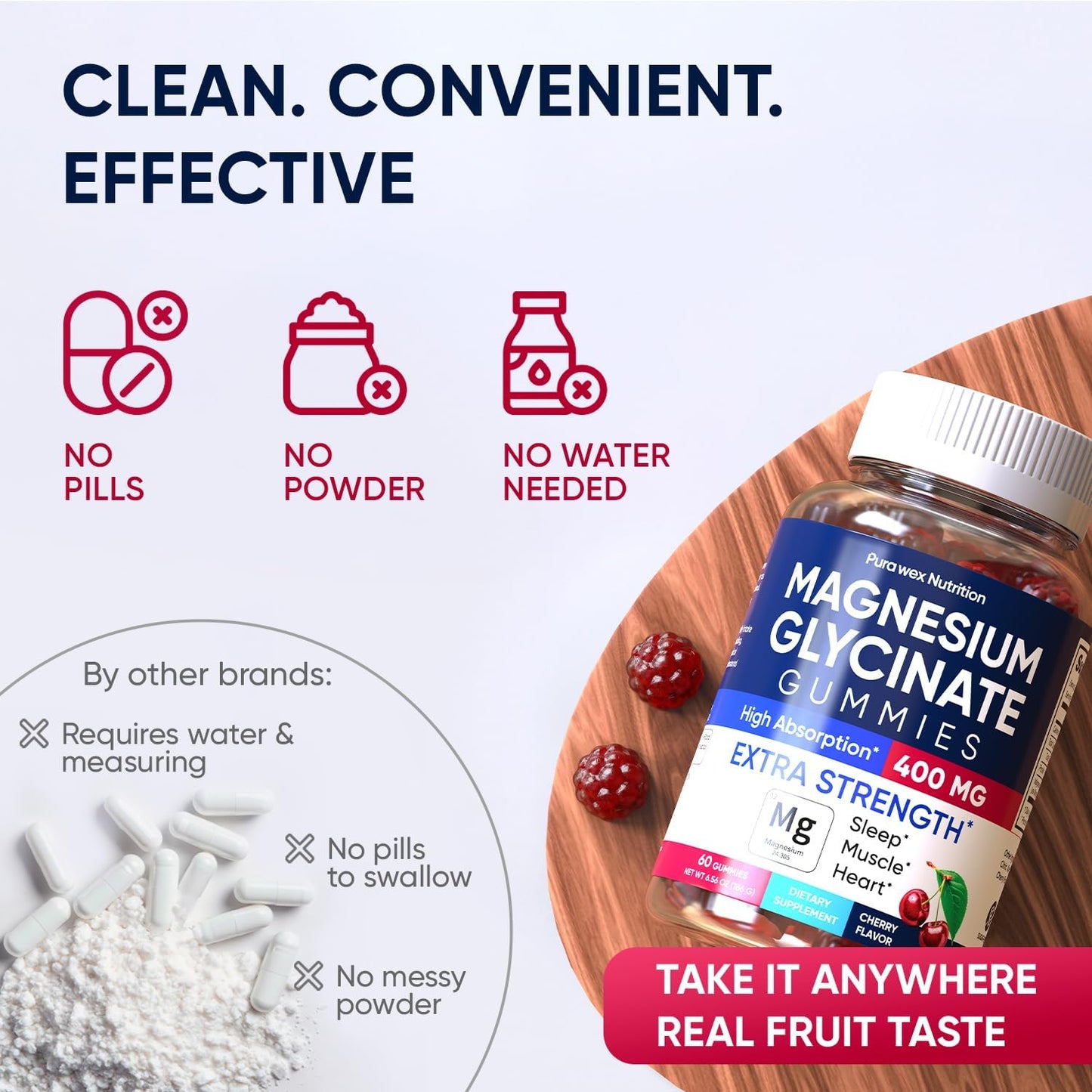 Magnesium Glycinate Gummies 400mg, High Absorption Magnesium Supplement for Women, Men and Kids, Muscle Support and Relaxation, Sugar Free, Vegan, 60 Days Supply