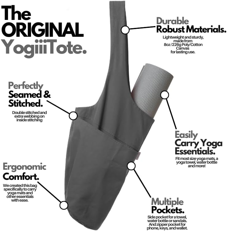 Yoga Mat Bag | The ORIGINAL YogiiiTote | Yoga Mat Carrier Tote Sling w/Large Side Pocket & Zipper Pocket | Fits Most Size Mats