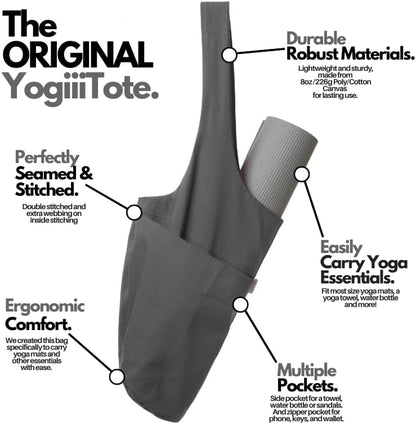 Yoga Mat Bag | The ORIGINAL YogiiiTote | Yoga Mat Carrier Tote Sling w/Large Side Pocket & Zipper Pocket | Fits Most Size Mats