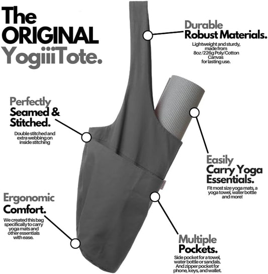 Yoga Mat Bag | The ORIGINAL YogiiiTote | Yoga Mat Carrier Tote Sling w/Large Side Pocket & Zipper Pocket | Fits Most Size Mats