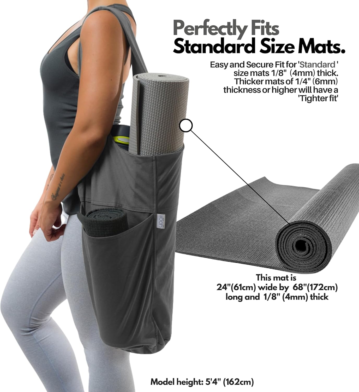Yoga Mat Bag | The ORIGINAL YogiiiTote | Yoga Mat Carrier Tote Sling w/Large Side Pocket & Zipper Pocket | Fits Most Size Mats