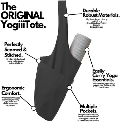 Yoga Mat Bag | The ORIGINAL YogiiiTote | Yoga Mat Carrier Tote Sling w/Large Side Pocket & Zipper Pocket | Fits Most Size Mats