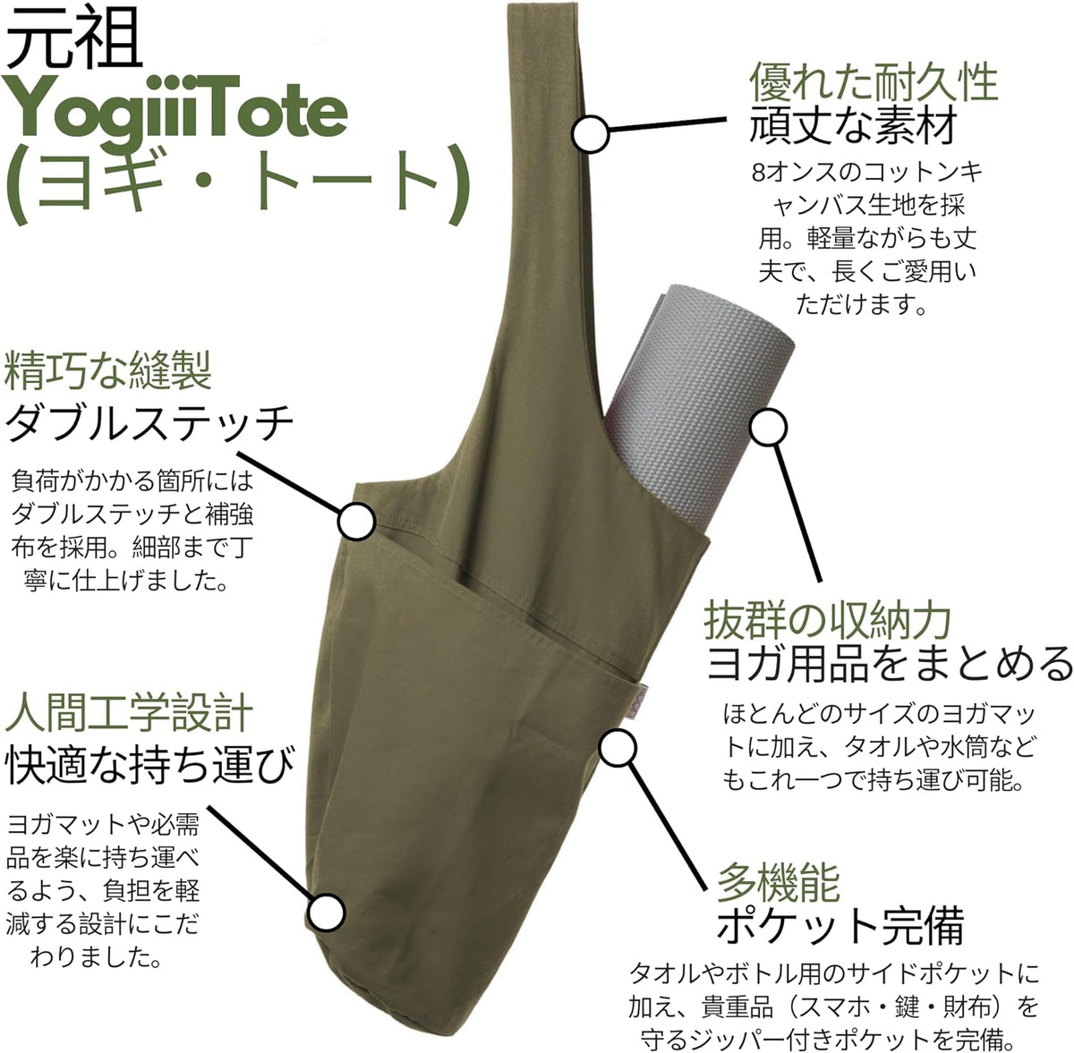 Yoga Mat Bag | The ORIGINAL YogiiiTote | Yoga Mat Carrier Tote Sling w/Large Side Pocket & Zipper Pocket | Fits Most Size Mats