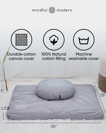 Zabuton Meditation Mat - Cotton Filled Yoga and Meditation Pad - Zabuton Meditation Cushion for Kneeling and Sitting Support - Large Rectangular Sitting Floor Pillow for Bench or Zafu