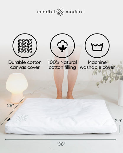 Zabuton Meditation Mat - Cotton Filled Yoga and Meditation Pad - Zabuton Meditation Cushion for Kneeling and Sitting Support - Large Rectangular Sitting Floor Pillow for Bench or Zafu