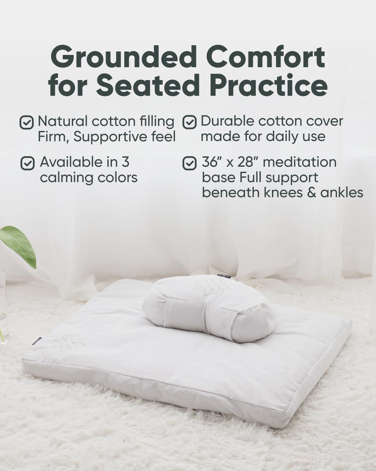 Zabuton Meditation Mat - Cotton Filled Yoga and Meditation Pad - Zabuton Meditation Cushion for Kneeling and Sitting Support - Large Rectangular Sitting Floor Pillow for Bench or Zafu