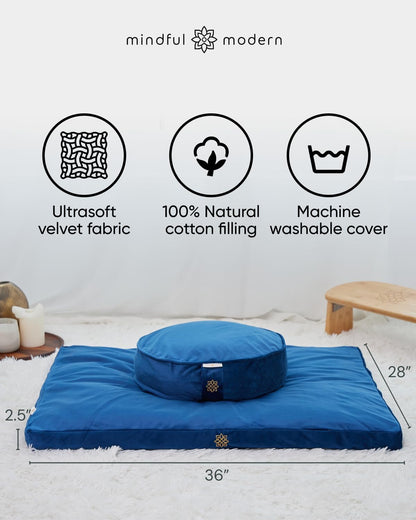 Zabuton Meditation Mat - Cotton Filled Yoga and Meditation Pad - Zabuton Meditation Cushion for Kneeling and Sitting Support - Large Rectangular Sitting Floor Pillow for Bench or Zafu