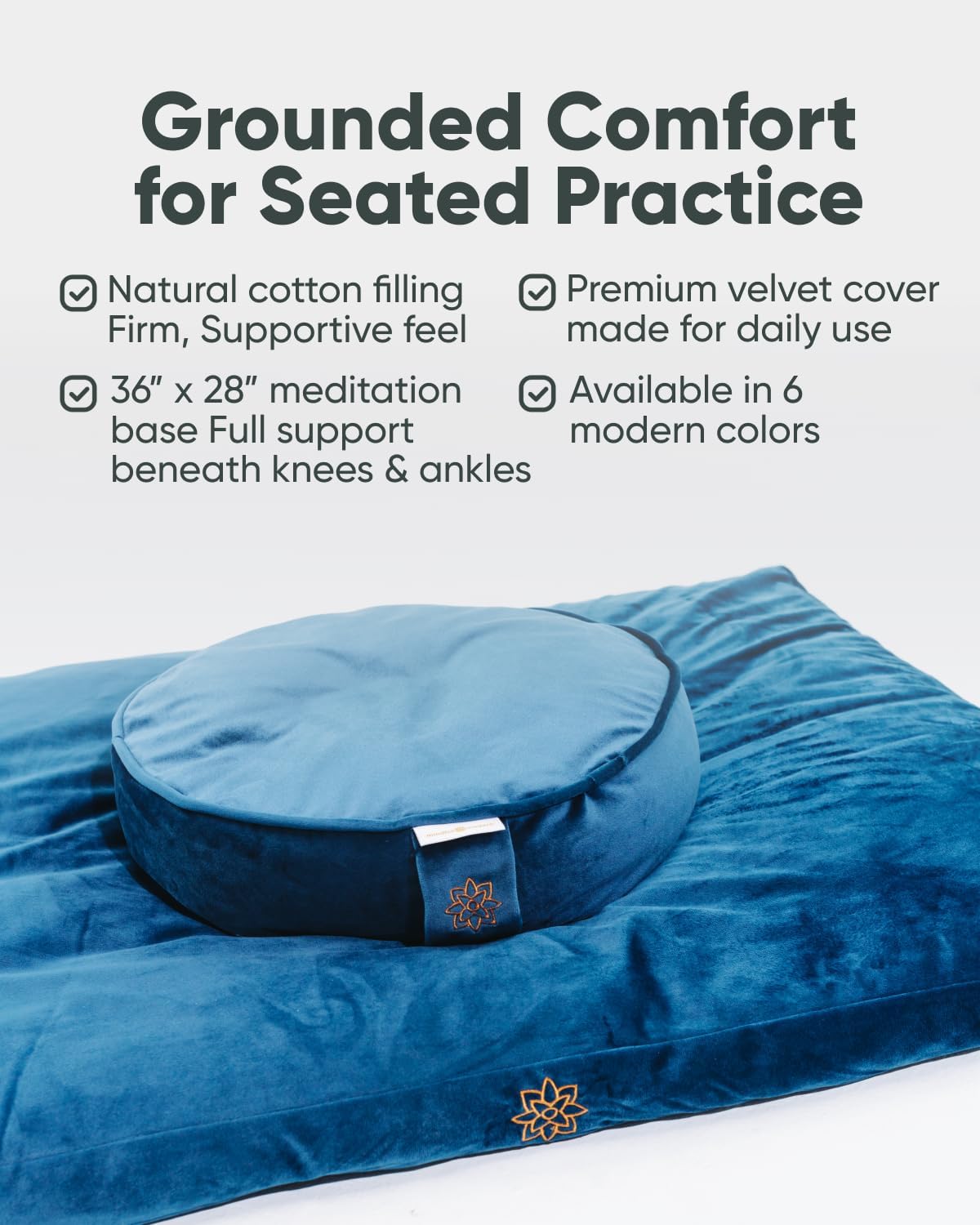 Zabuton Meditation Mat - Cotton Filled Yoga and Meditation Pad - Zabuton Meditation Cushion for Kneeling and Sitting Support - Large Rectangular Sitting Floor Pillow for Bench or Zafu