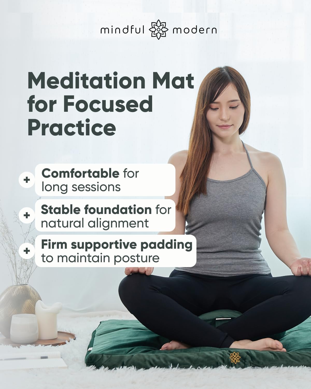 Zabuton Meditation Mat - Cotton Filled Yoga and Meditation Pad - Zabuton Meditation Cushion for Kneeling and Sitting Support - Large Rectangular Sitting Floor Pillow for Bench or Zafu