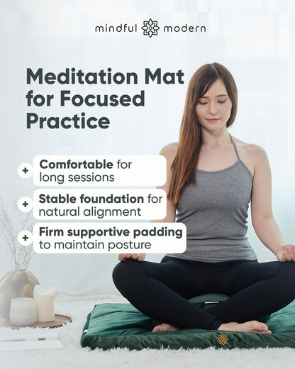 Zabuton Meditation Mat - Cotton Filled Yoga and Meditation Pad - Zabuton Meditation Cushion for Kneeling and Sitting Support - Large Rectangular Sitting Floor Pillow for Bench or Zafu
