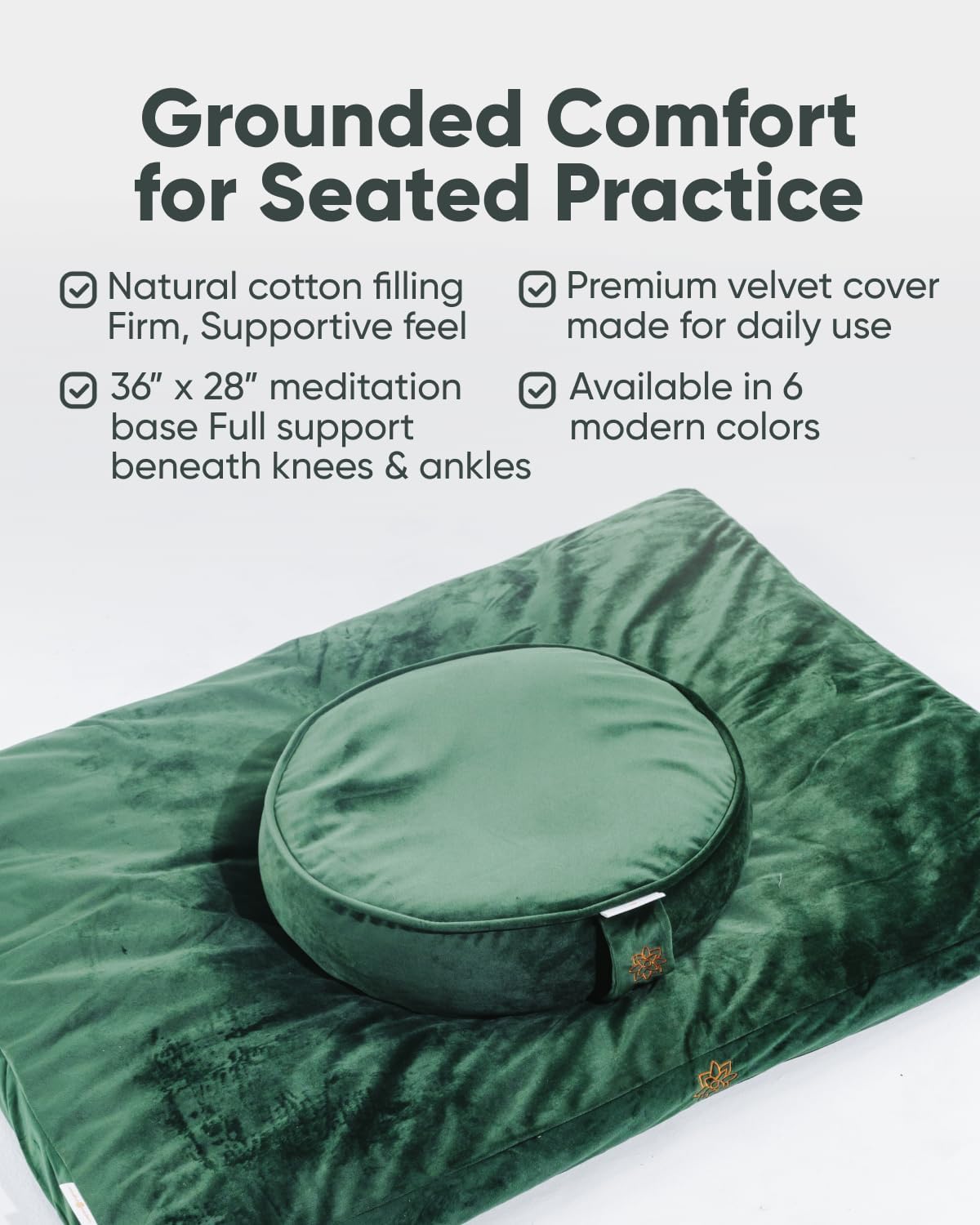 Zabuton Meditation Mat - Cotton Filled Yoga and Meditation Pad - Zabuton Meditation Cushion for Kneeling and Sitting Support - Large Rectangular Sitting Floor Pillow for Bench or Zafu