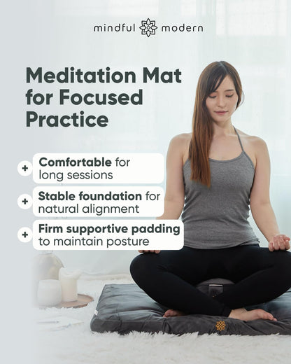 Zabuton Meditation Mat - Cotton Filled Yoga and Meditation Pad - Zabuton Meditation Cushion for Kneeling and Sitting Support - Large Rectangular Sitting Floor Pillow for Bench or Zafu