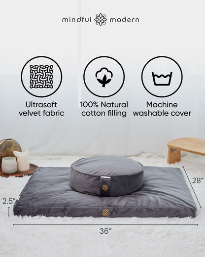Zabuton Meditation Mat - Cotton Filled Yoga and Meditation Pad - Zabuton Meditation Cushion for Kneeling and Sitting Support - Large Rectangular Sitting Floor Pillow for Bench or Zafu
