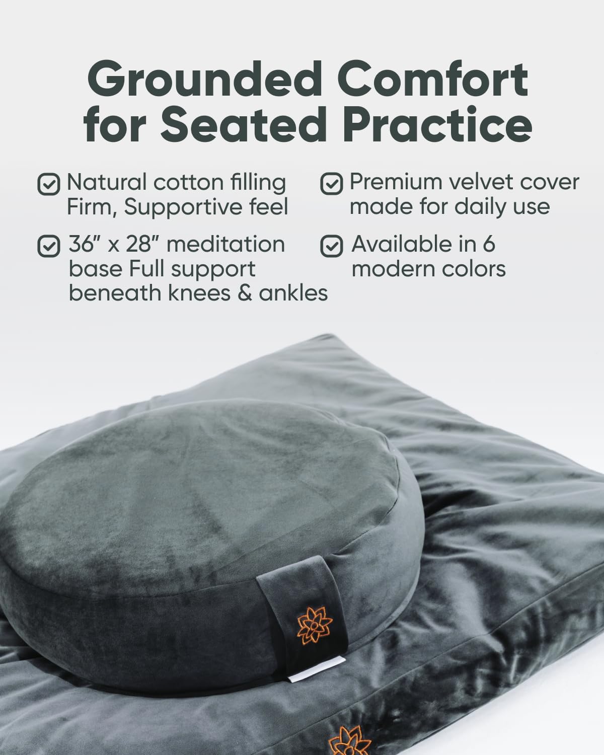 Zabuton Meditation Mat - Cotton Filled Yoga and Meditation Pad - Zabuton Meditation Cushion for Kneeling and Sitting Support - Large Rectangular Sitting Floor Pillow for Bench or Zafu