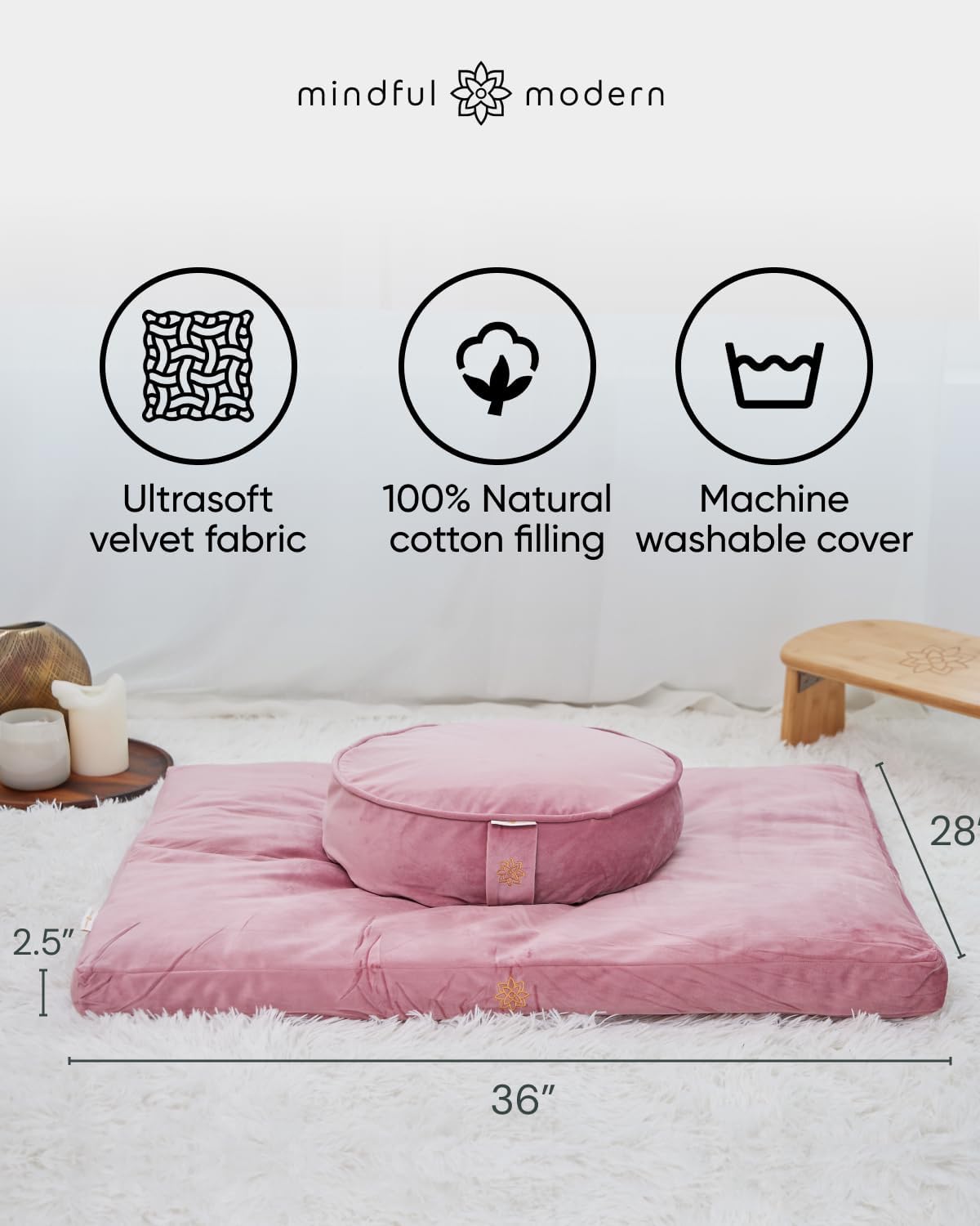 Zabuton Meditation Mat - Cotton Filled Yoga and Meditation Pad - Zabuton Meditation Cushion for Kneeling and Sitting Support - Large Rectangular Sitting Floor Pillow for Bench or Zafu