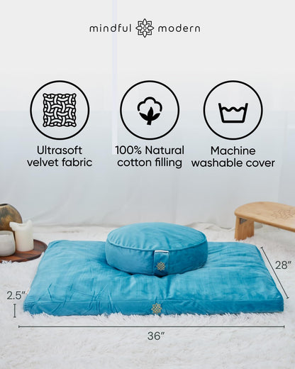 Zabuton Meditation Mat - Cotton Filled Yoga and Meditation Pad - Zabuton Meditation Cushion for Kneeling and Sitting Support - Large Rectangular Sitting Floor Pillow for Bench or Zafu